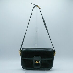 Celine Horse Carriage Leather Shoulder Bag Black Gold